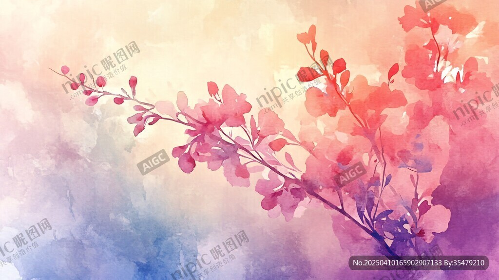 水彩绘就的烂漫花枝