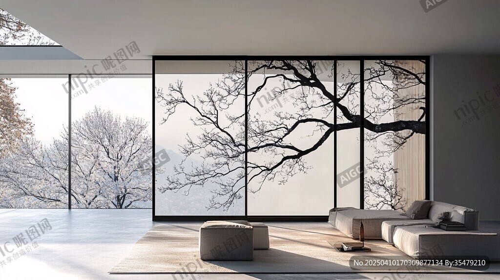 现代极简风客厅与窗景