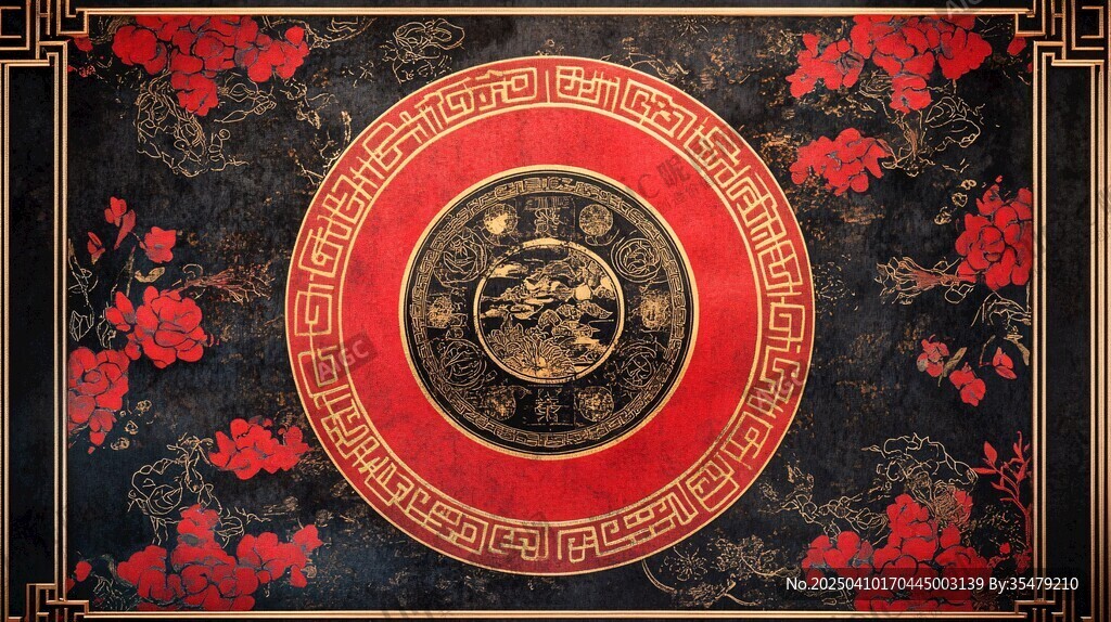 中式传统龙纹花卉背景图