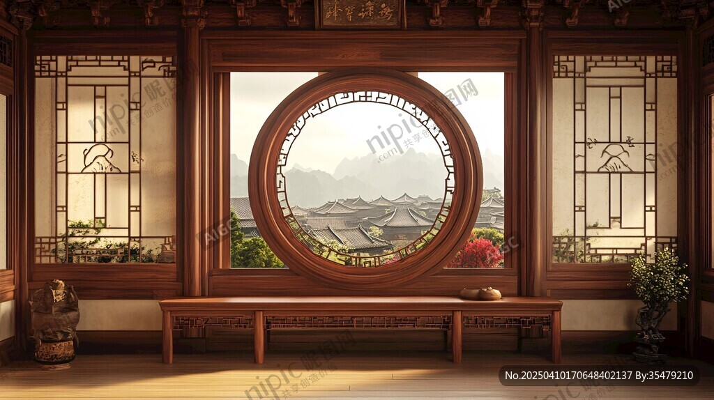 中式古雅窗景室内景致