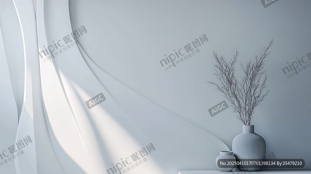 简约白墙旁的素雅花瓶摆件