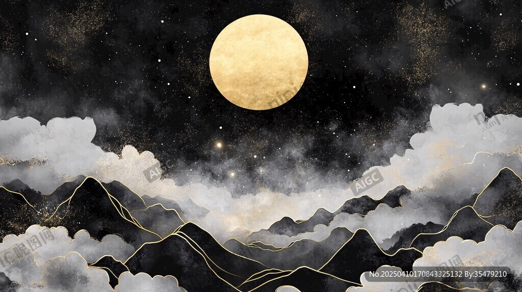 月夜山峦云海梦幻景象