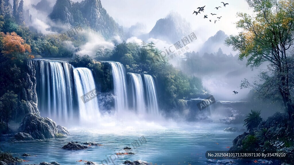 山间瀑布美景图