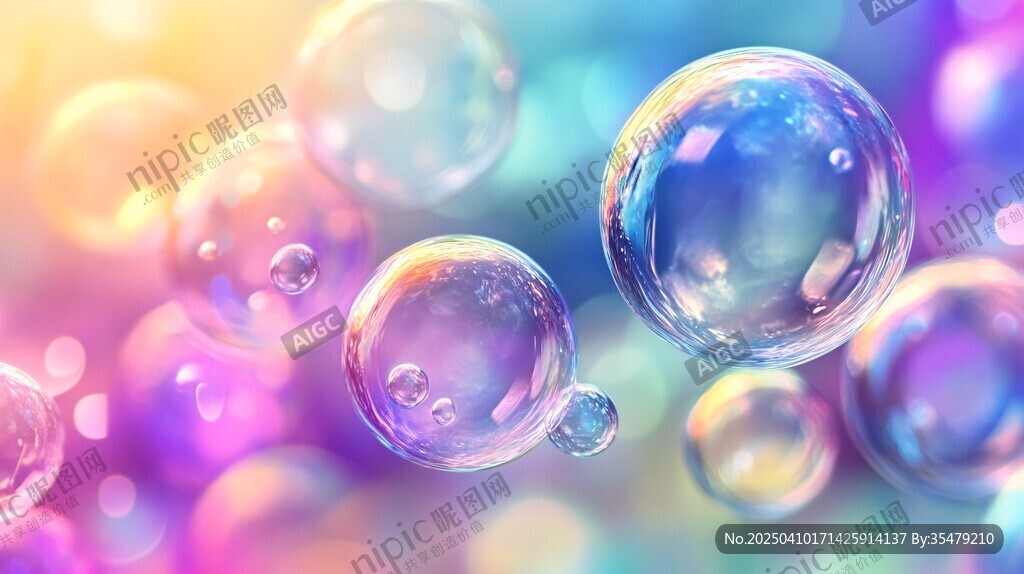 梦幻多彩泡泡在空中漂浮