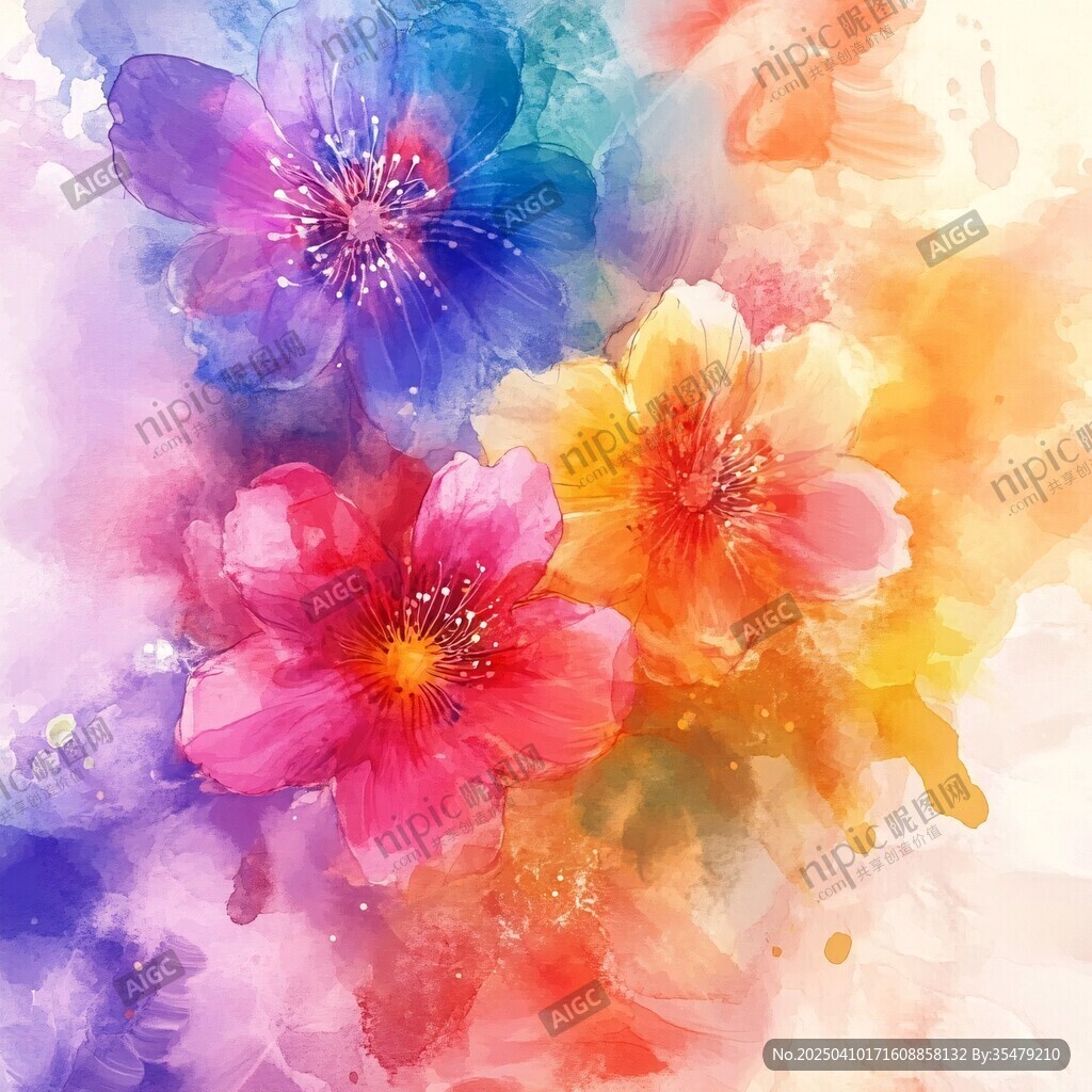水彩缤纷花卉艺术插画