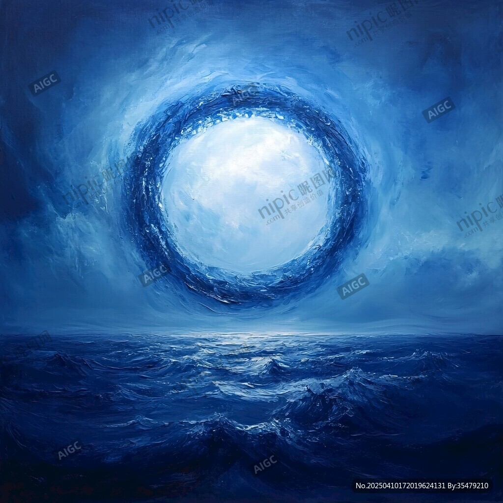 海上神秘蓝色光环奇幻景象