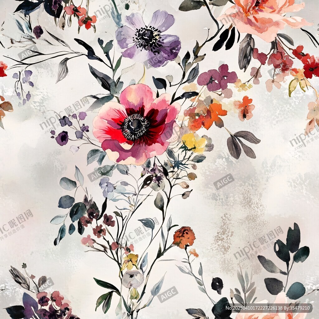 花卉水彩图案精美插画