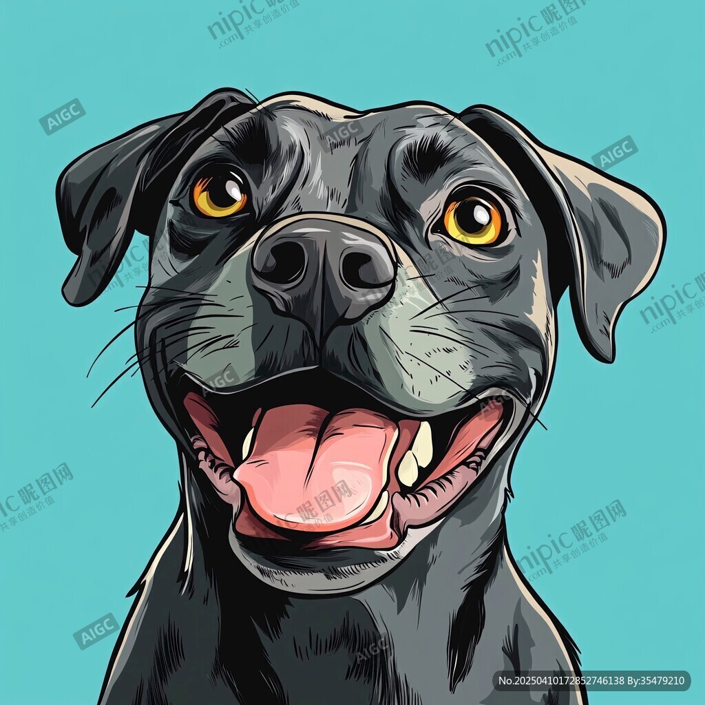 可爱黑犬笑脸插画