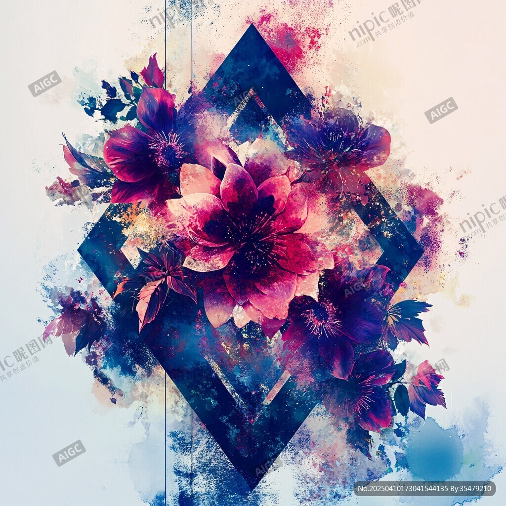 梦幻花卉几何水彩艺术图
