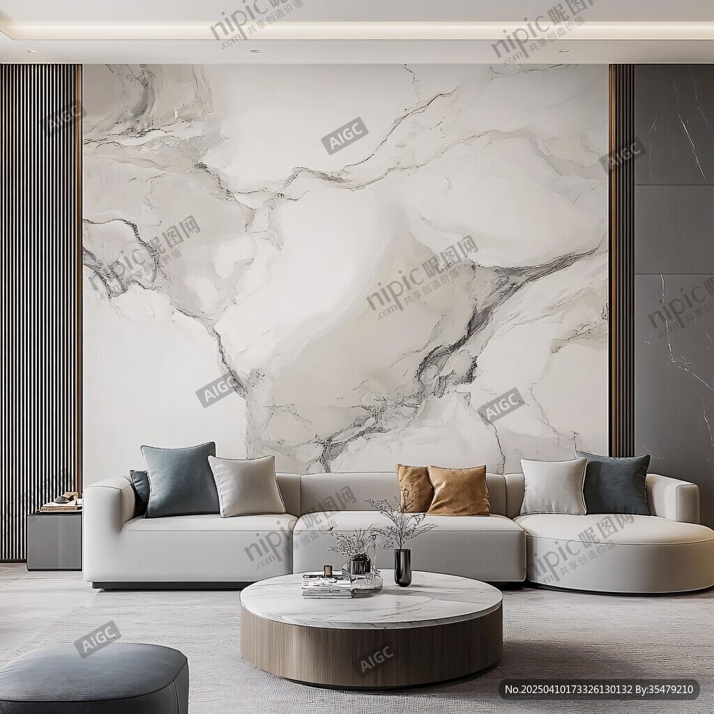 现代简约大理石客厅沙发区
