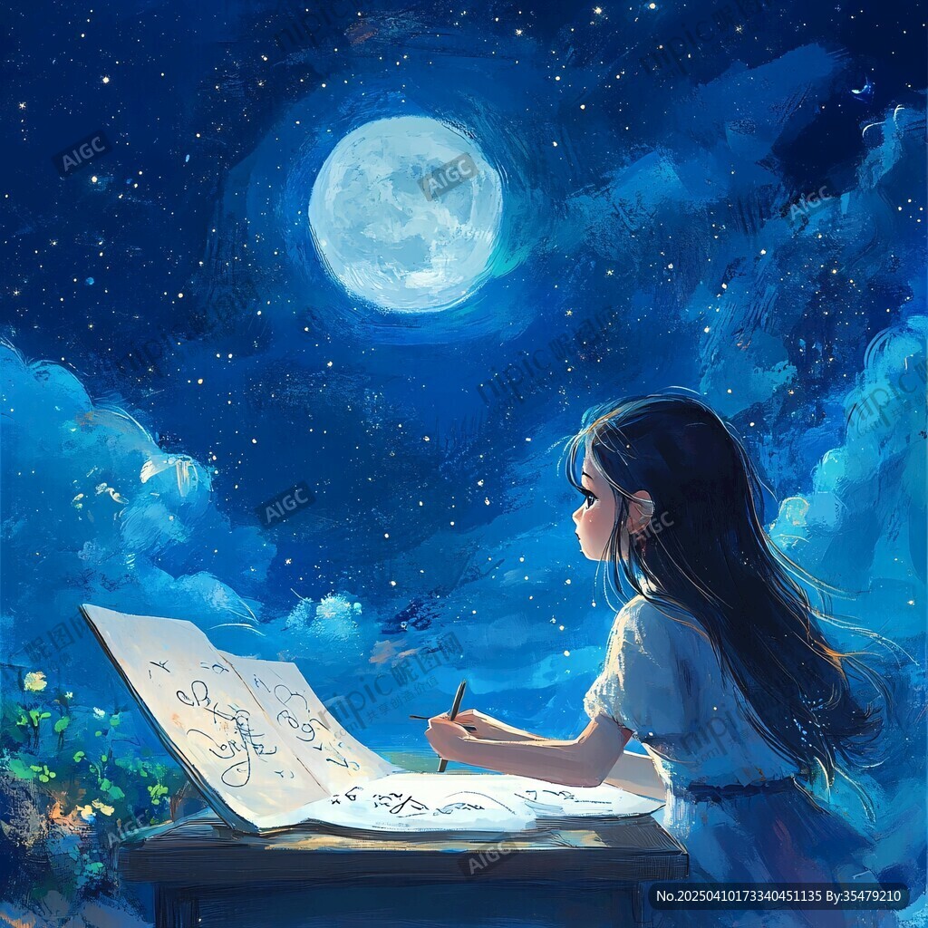 月夜下的女孩书写梦幻篇章