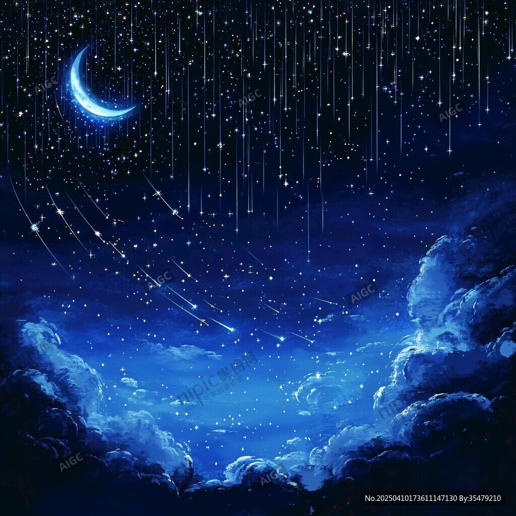 梦幻月夜流星夜空美景