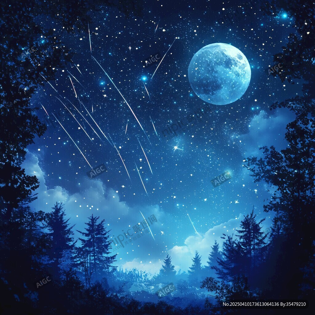 月夜森林流星梦幻景象