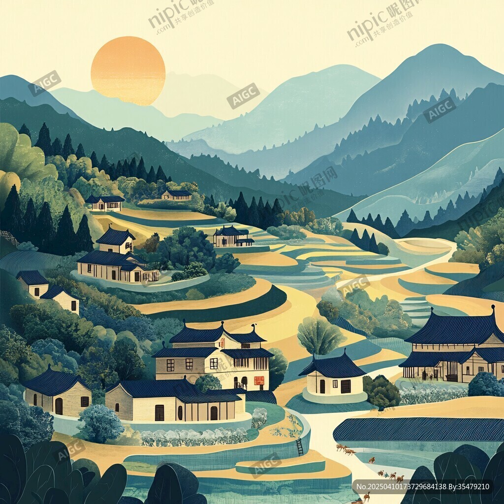 田园山居图 夕阳映美景