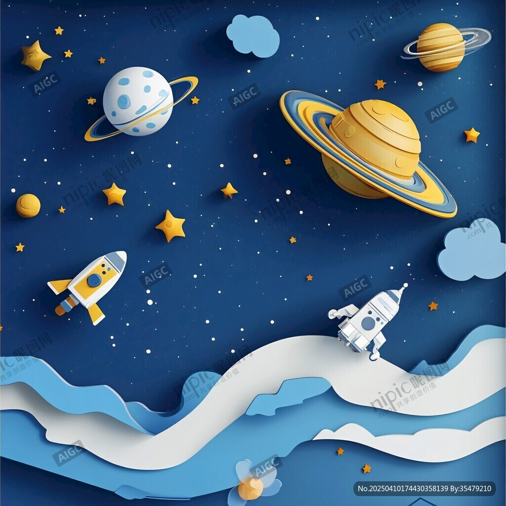 纸艺风梦幻太空探索场景