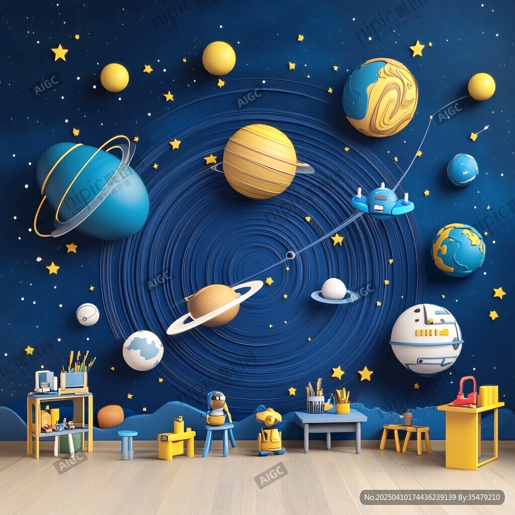 梦幻宇宙风儿童房墙面装饰