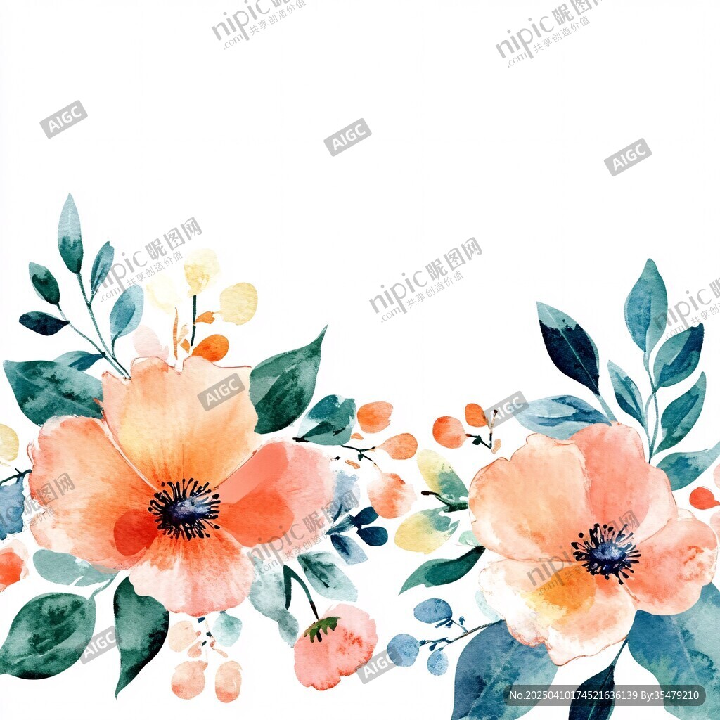 水彩花卉边框装饰图案