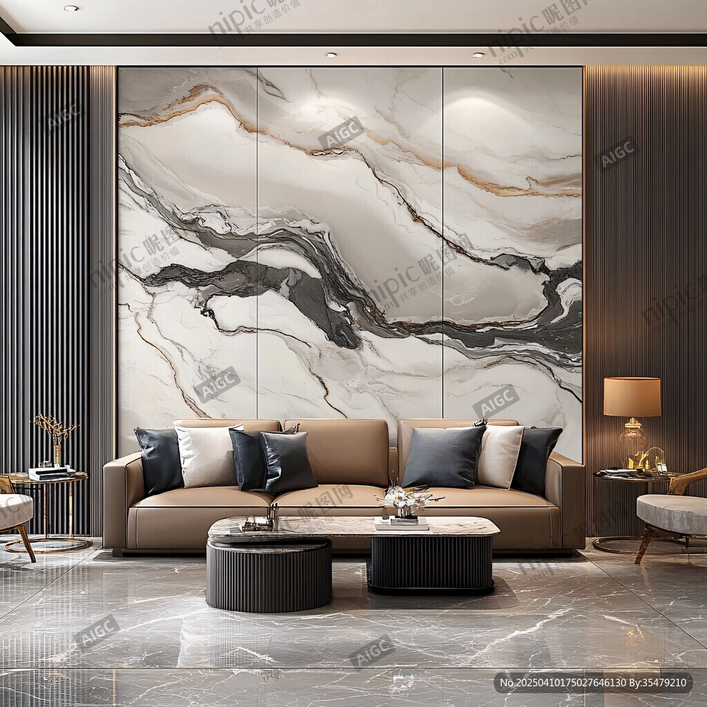 现代轻奢风客厅大理石背景墙