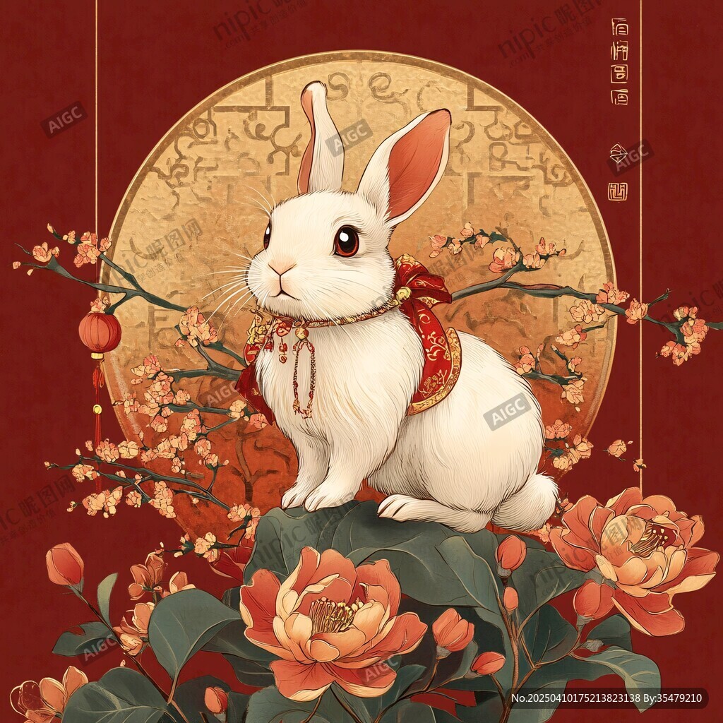 玉兔贺岁 花开迎祥