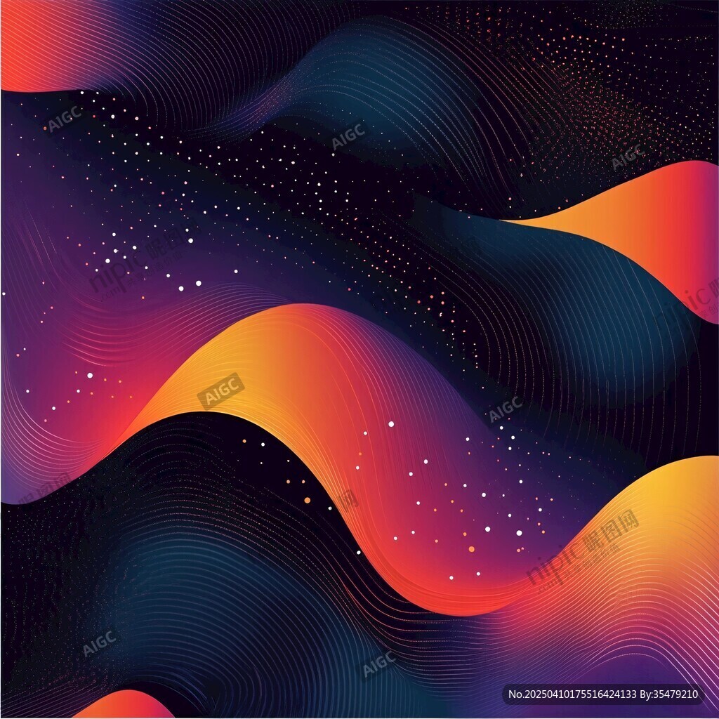 梦幻炫彩波浪星空背景图