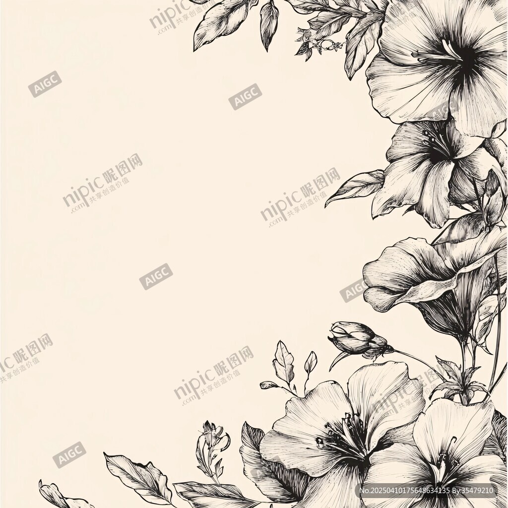 黑白花卉边框装饰图案