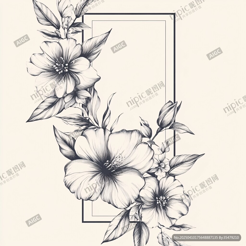 花卉边框插画设计素材