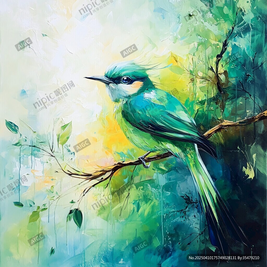 栖息枝头的翠绿小鸟