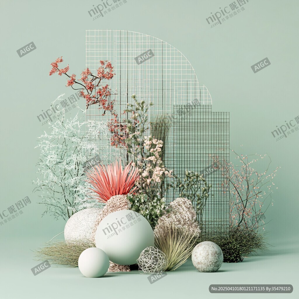 绿植几何组合艺术场景