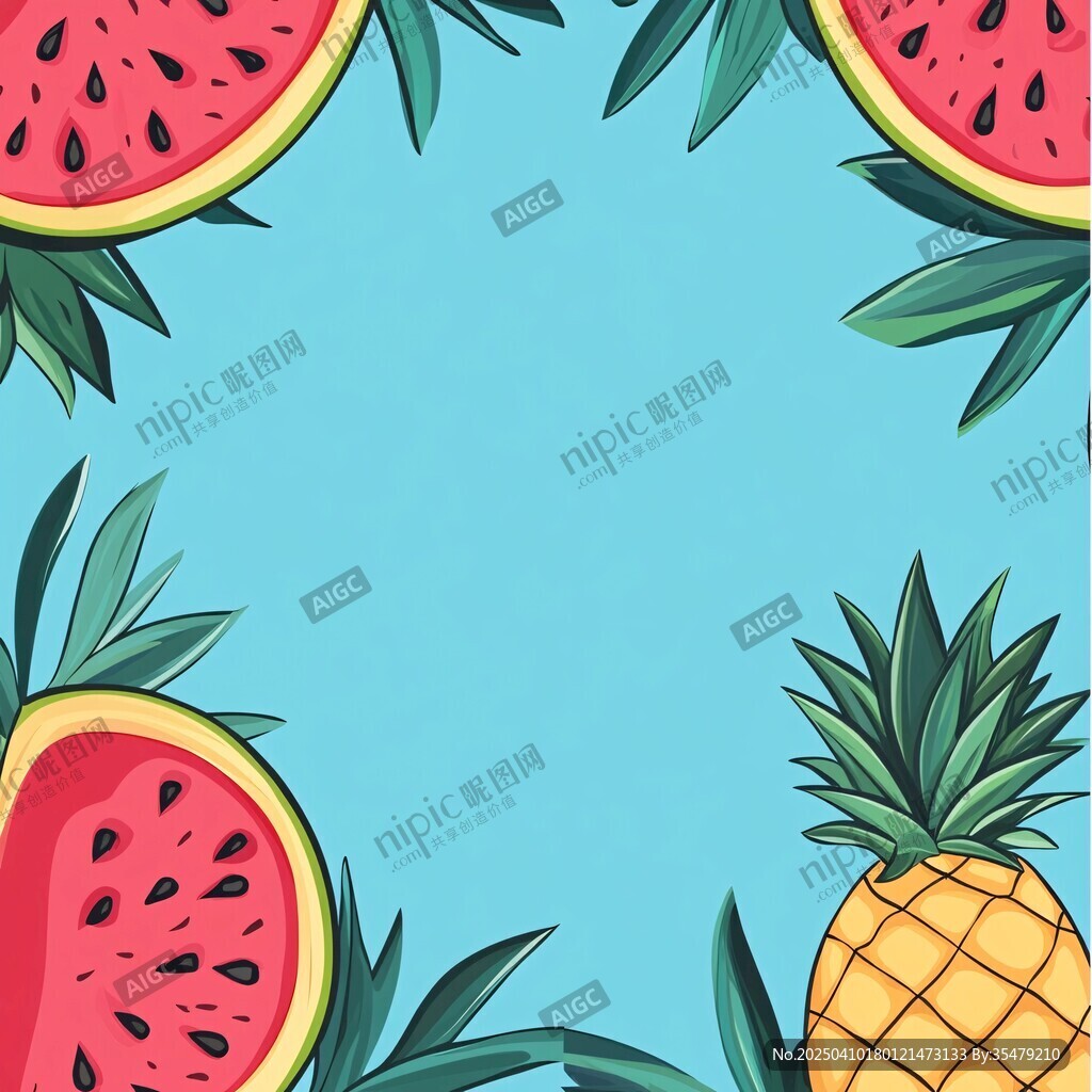 夏日水果边框插画背景图