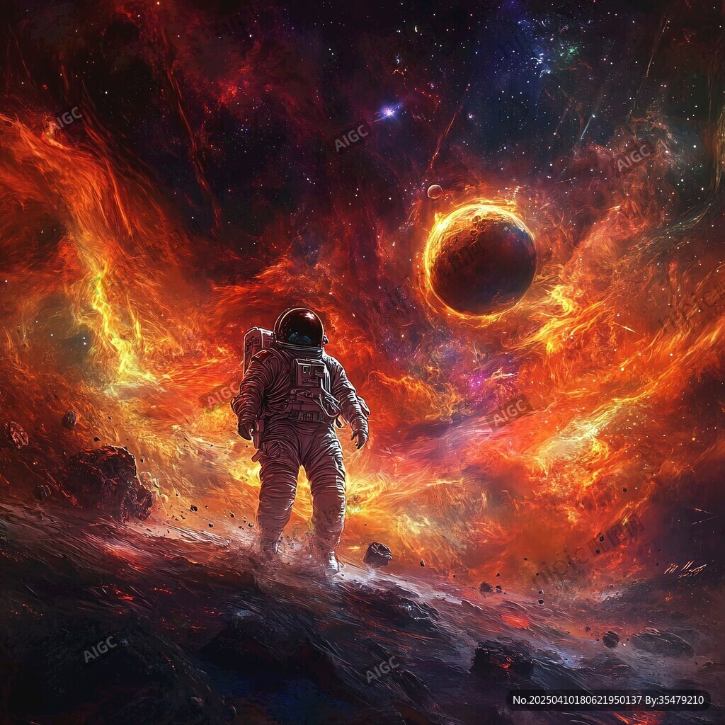 宇航员置身绚烂宇宙奇景