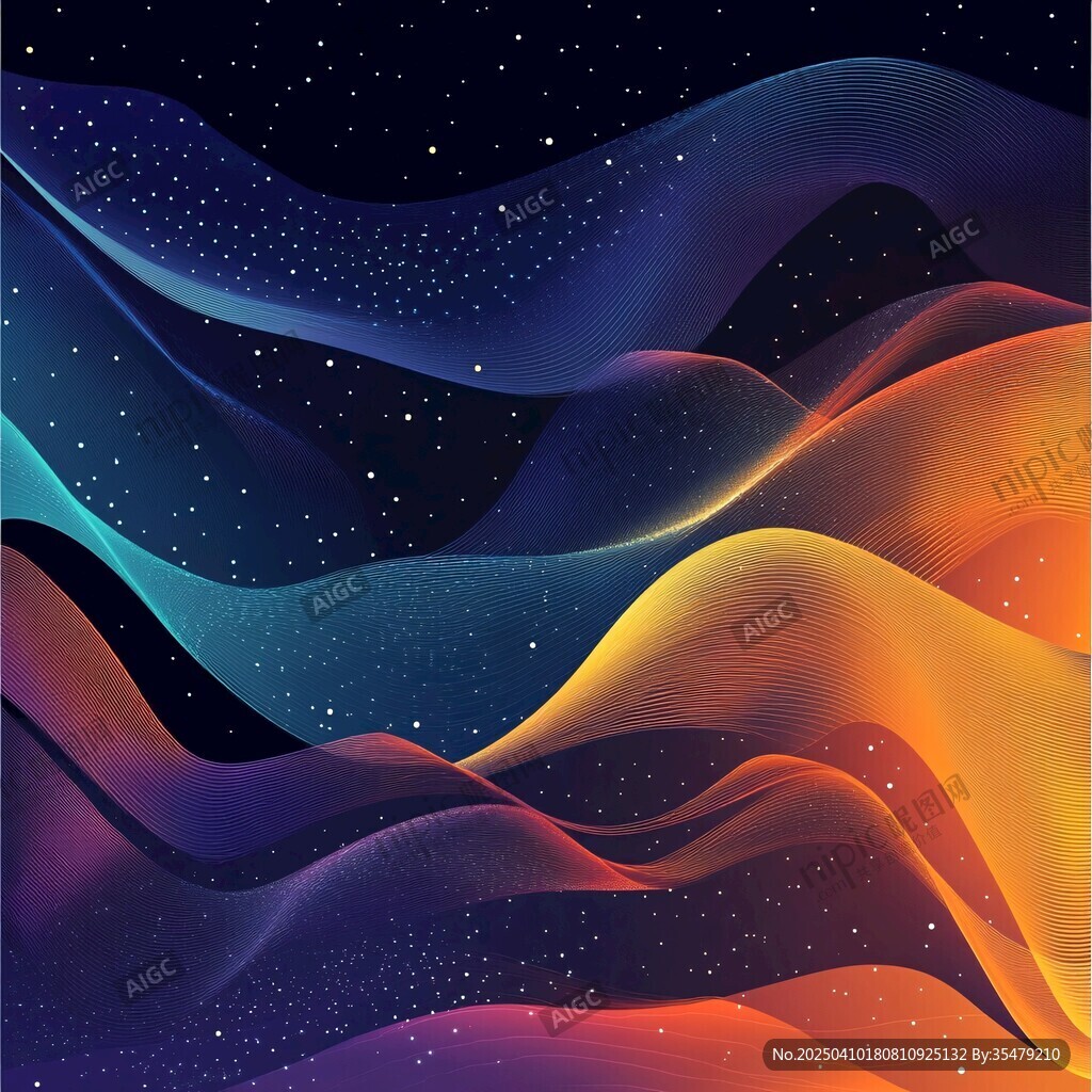梦幻星空波浪绚丽插画