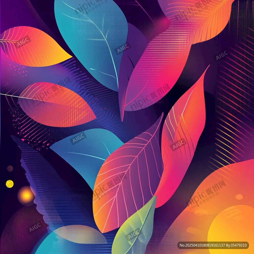 梦幻炫彩叶片背景插画