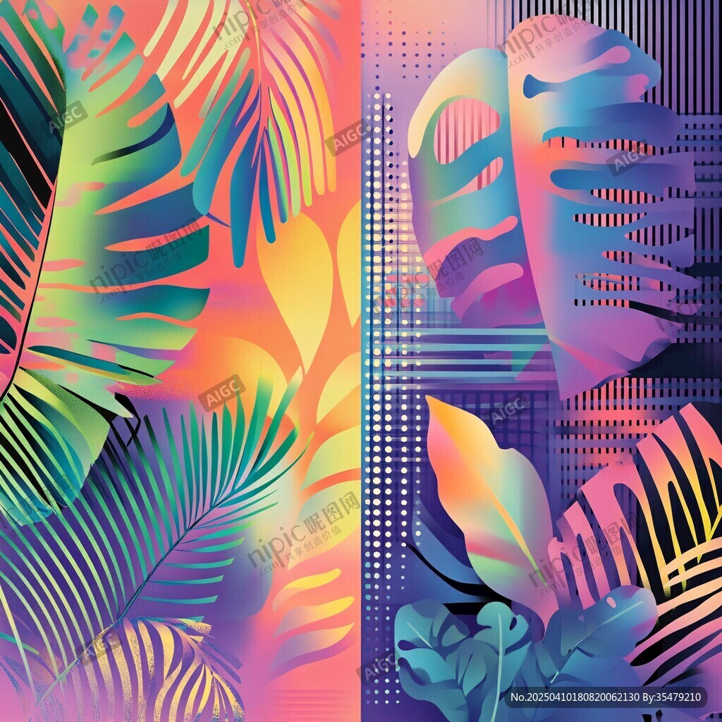 梦幻热带植物渐变背景图