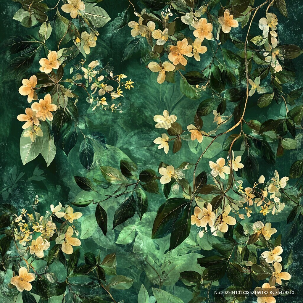 绿色背景上的清新花卉图案