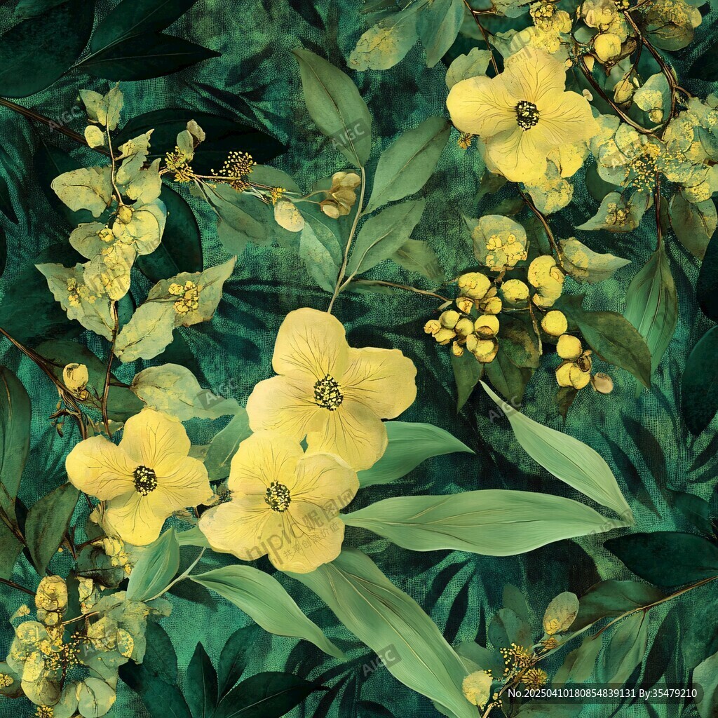 黄绿花卉植物精致图案