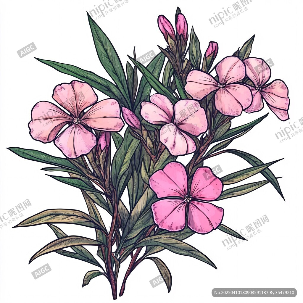 手绘粉色花卉植物插画