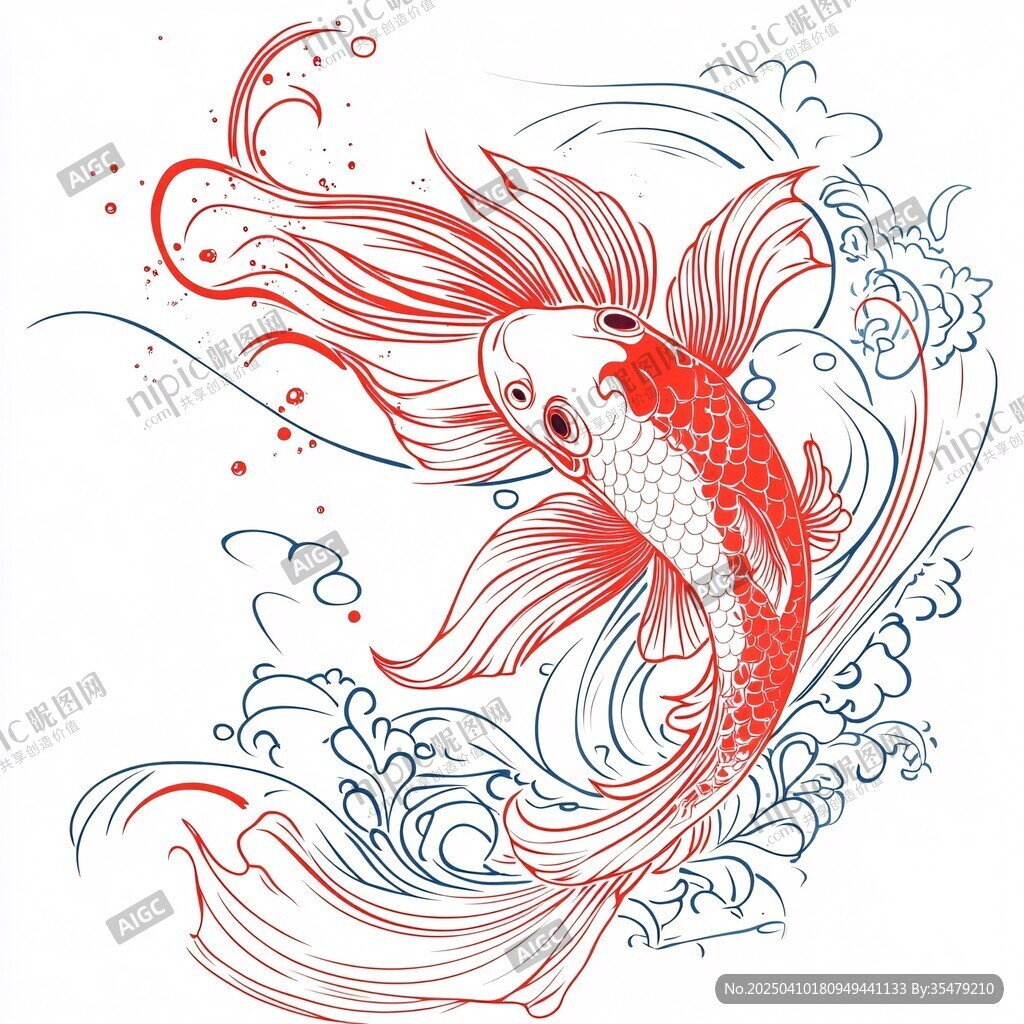 灵动锦鲤于浪花中畅游