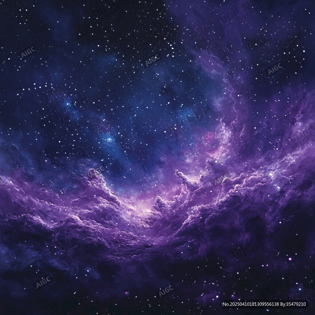 梦幻紫蓝色星云宇宙图景