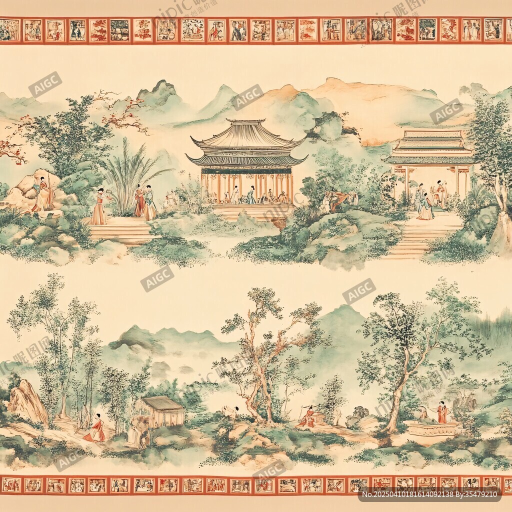 古典园林山水人物绘画图