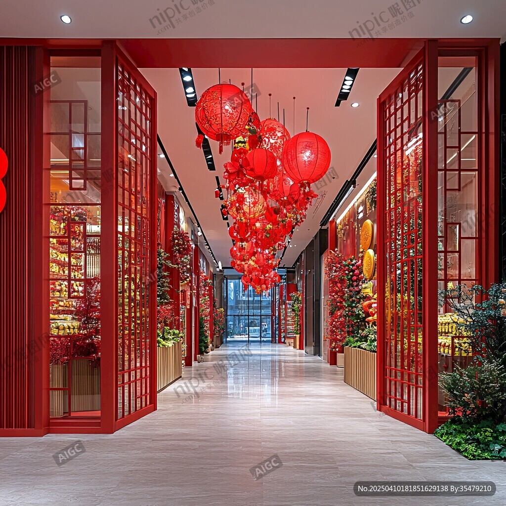 中式走廊红灯笼喜庆装饰