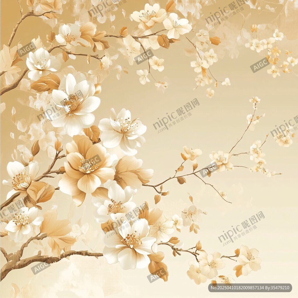 米黄色玉兰花枝唯美图景