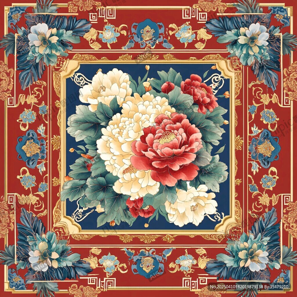 中式牡丹花纹精美装饰图案