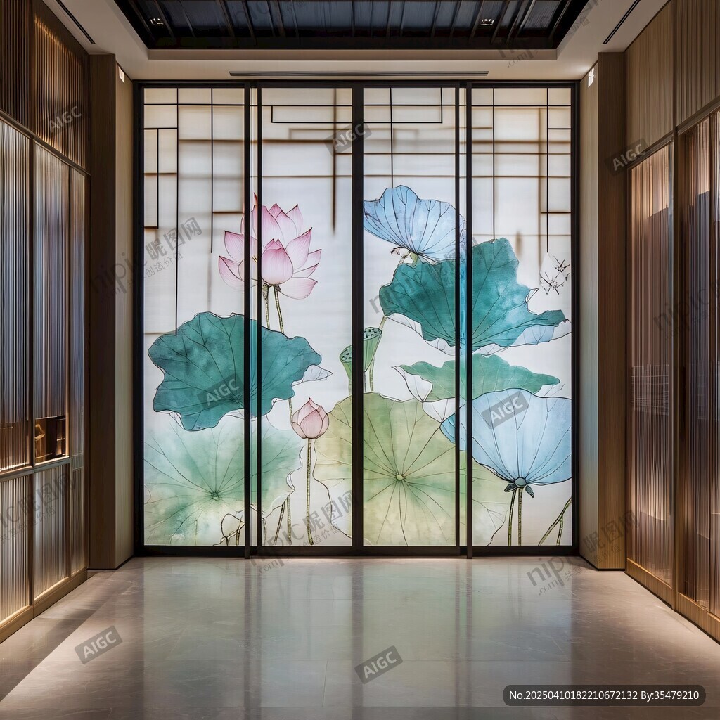 中式荷韵屏风玄关设计