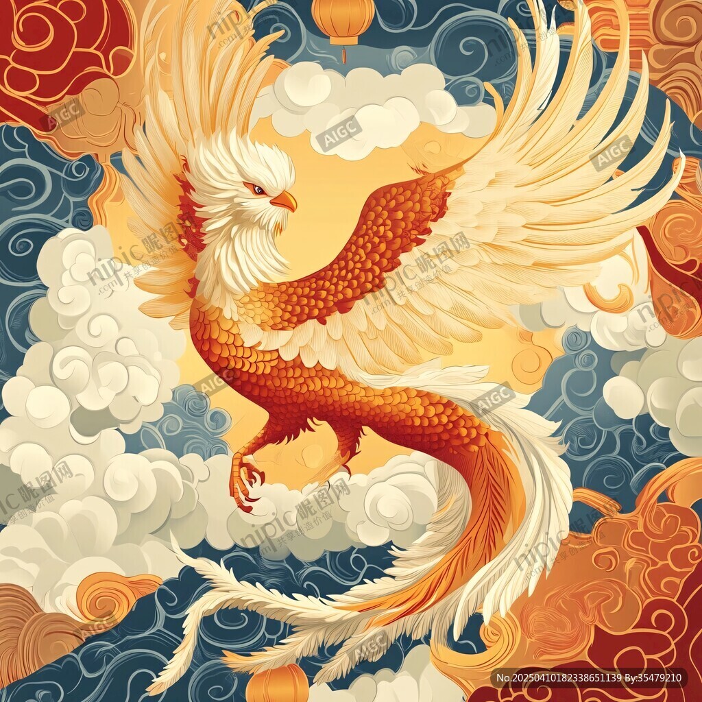翱翔云端的中式祥瑞凤凰