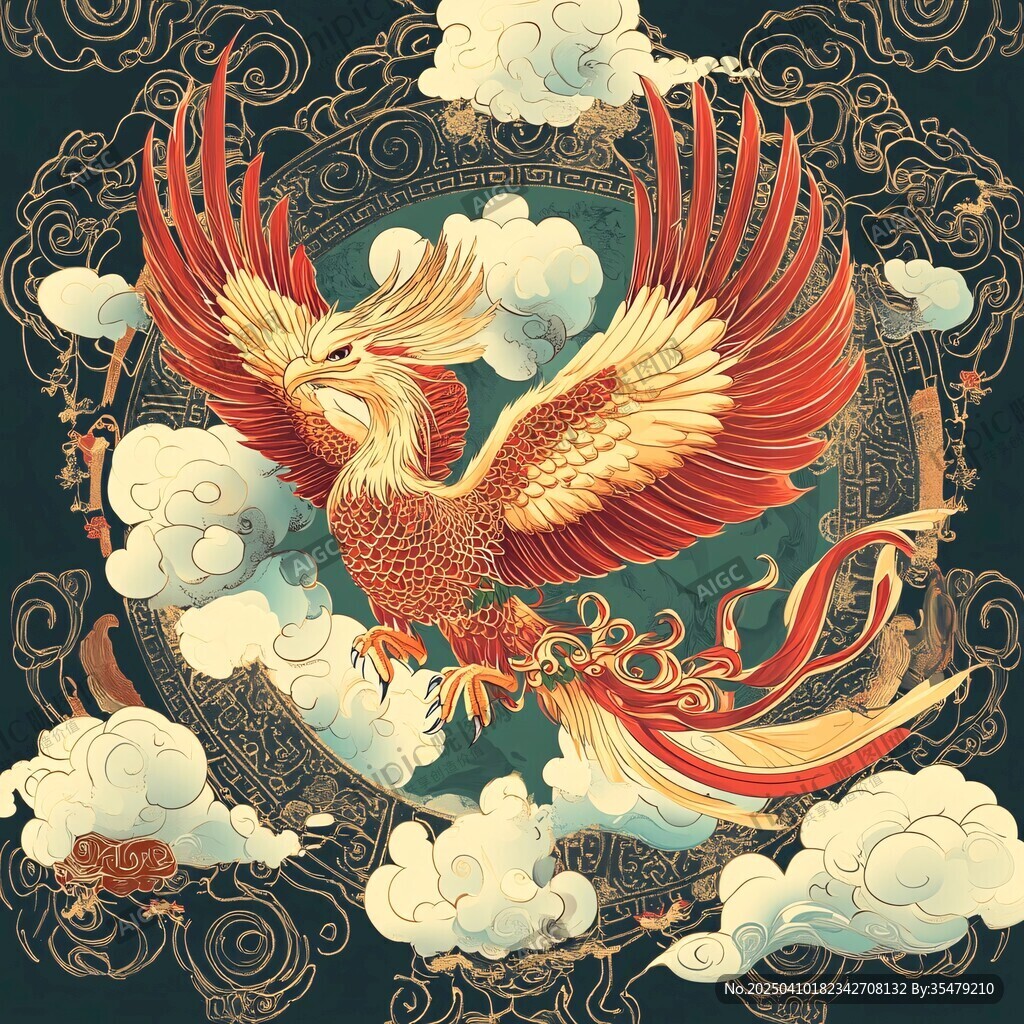 凤凰翱翔于云间中式图景
