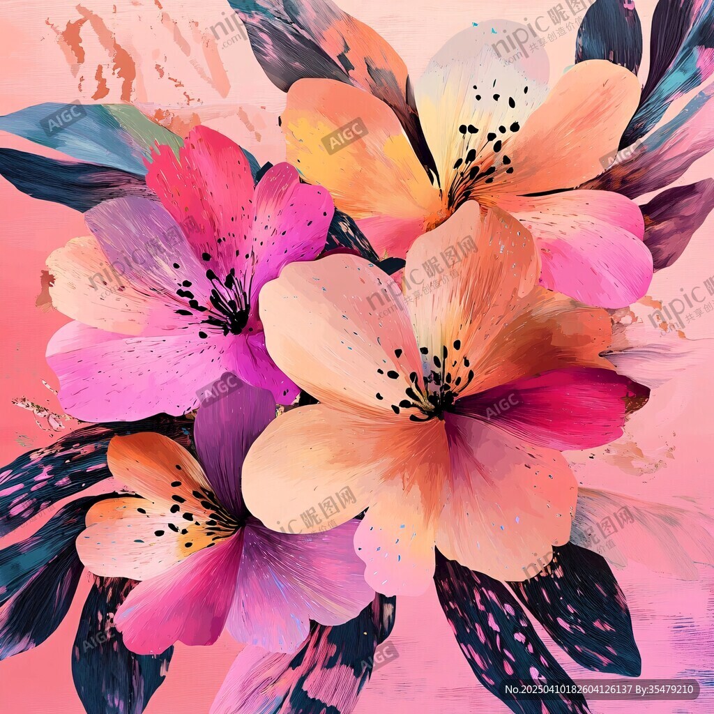 梦幻多彩花卉艺术插画