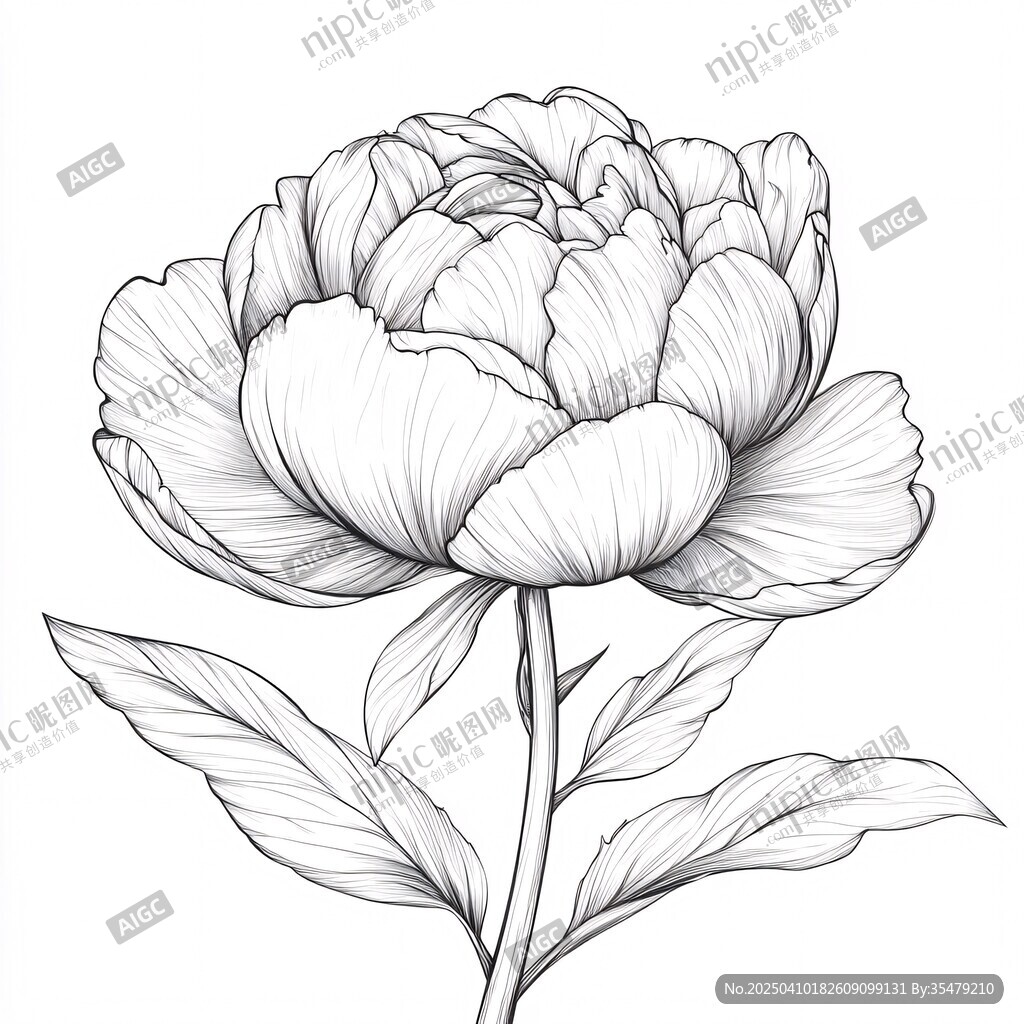 手绘线条牡丹花图稿