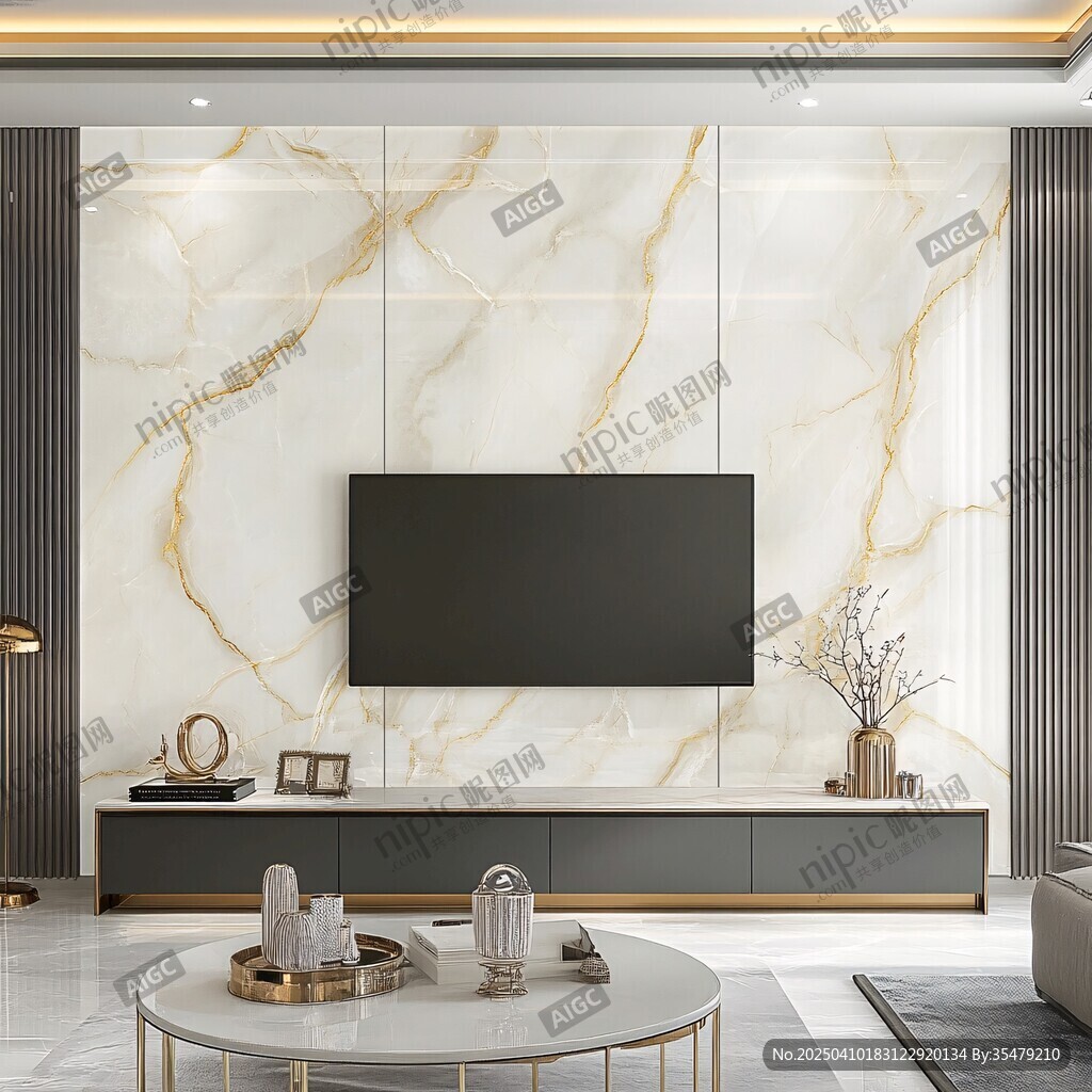 现代简约大理石电视背景墙