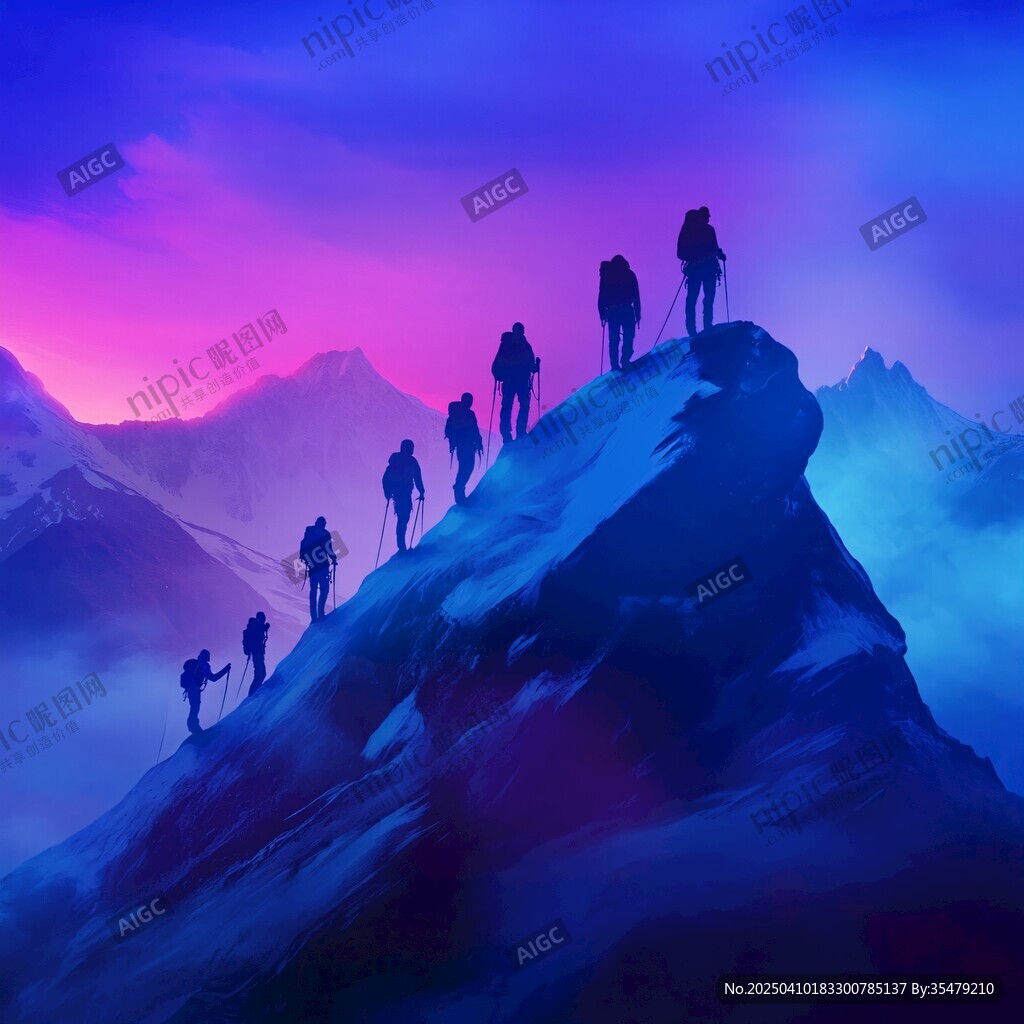 登山者勇攀绚丽山峰