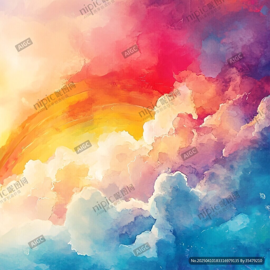 梦幻绚丽的水彩天空云彩